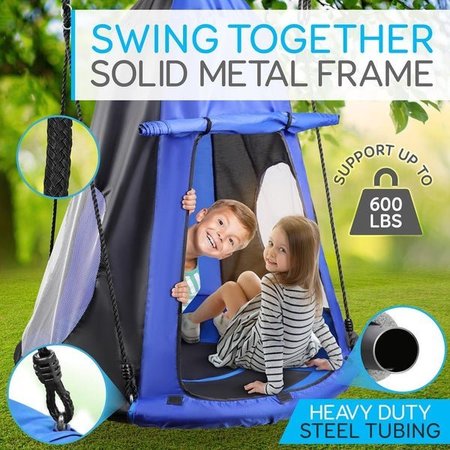 SERENELIFE Children’s Tree Swing Tent - Indoor/Outdoor Hanging Rope Swing Hangout Kit (Blue) SLSWNG350BL